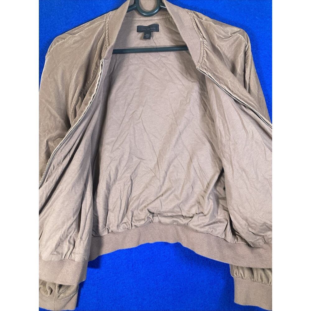 Saks Fifth Avenue Velour Bomber Jacket Womens Medium Brown Super Soft Zip Up - Picture 7 of 15